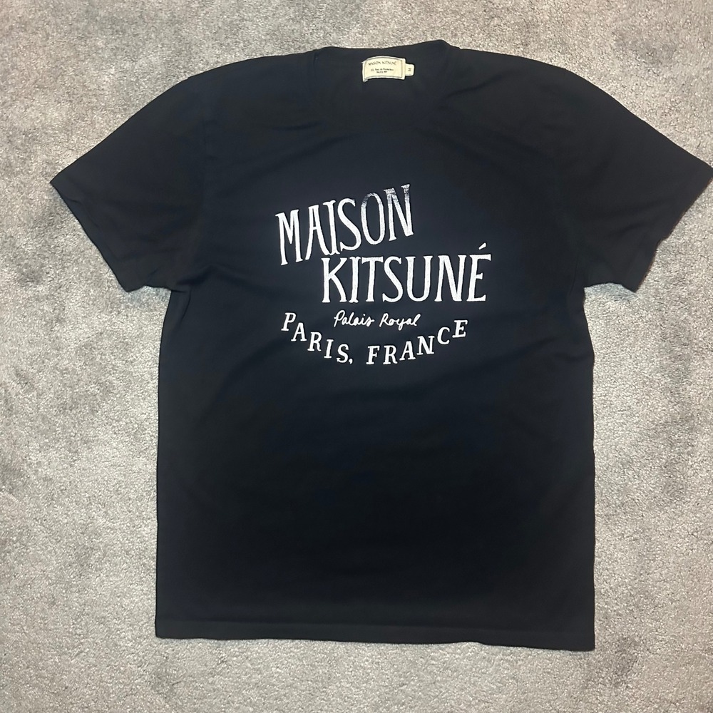 Maison Kitsune T-Shirt Mens M Black Palais Royal Graphic Paris France